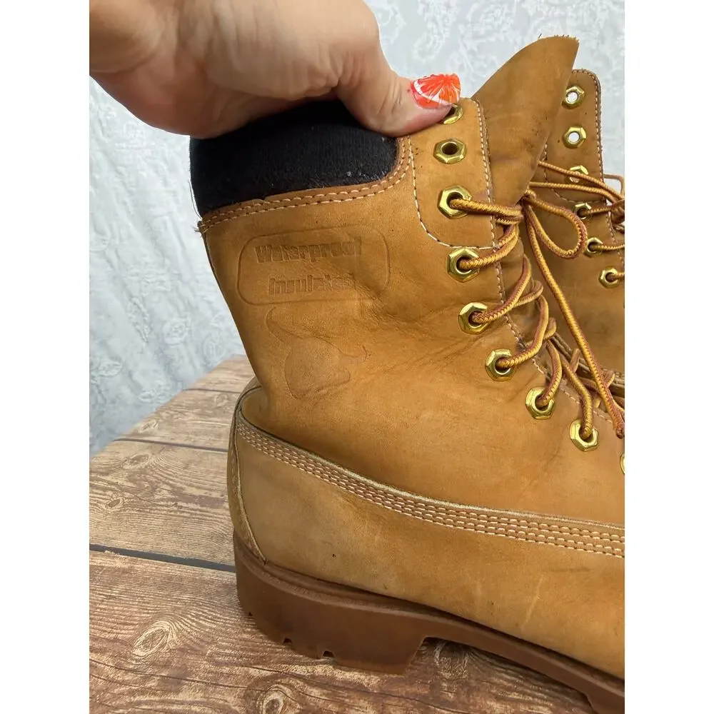 Timberland Men's Brown Leather Work Boots Hiking Lug Sole Lace Up Size 9